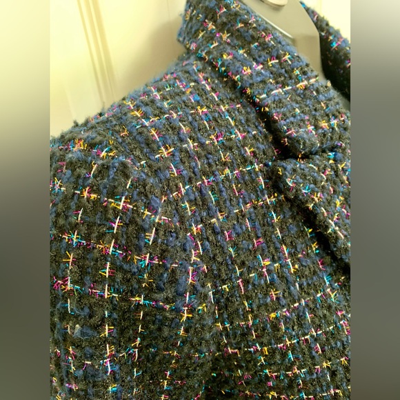 NWOT House of Harlow Double Breasted Button Blue Tweed Blazer Jacket Sz. Small - Picture 15 of 16